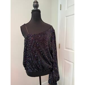 BeBe Muticolored Sequin One Shoulder Blouse